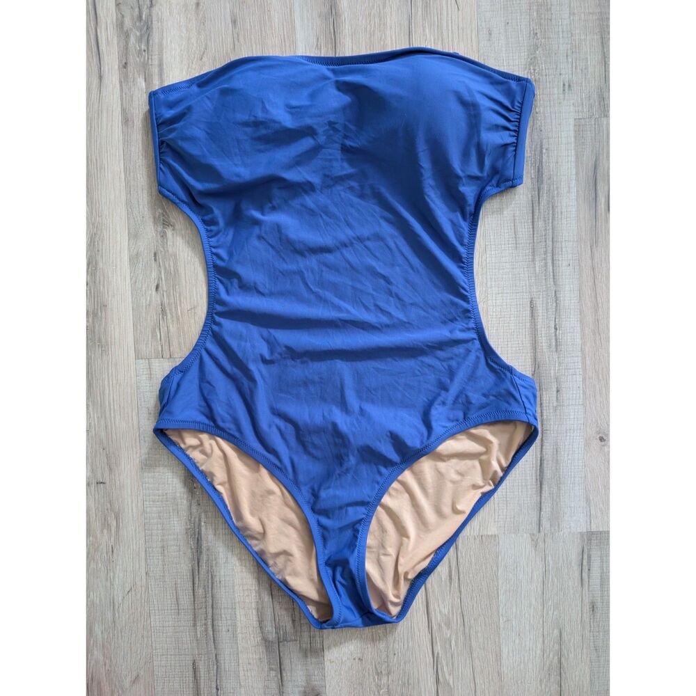 J.Crew Cutout One-Piece Strapless Swimsuit in Blue, Size 12 (C7)